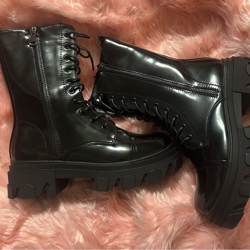 Sleek Black Lace-Up Combat Boots